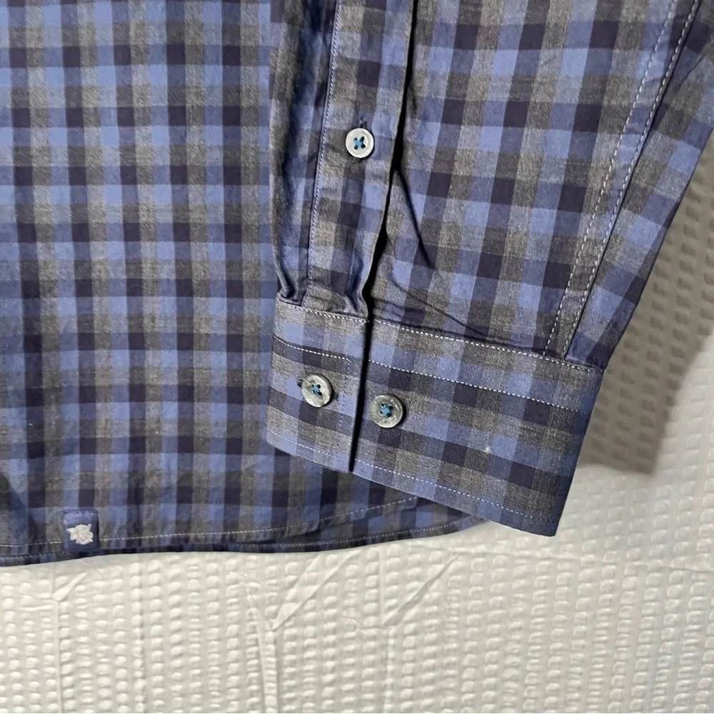 Stone Rose Made In Italy Blue/Grey/Black Check Dress Shirt Size S